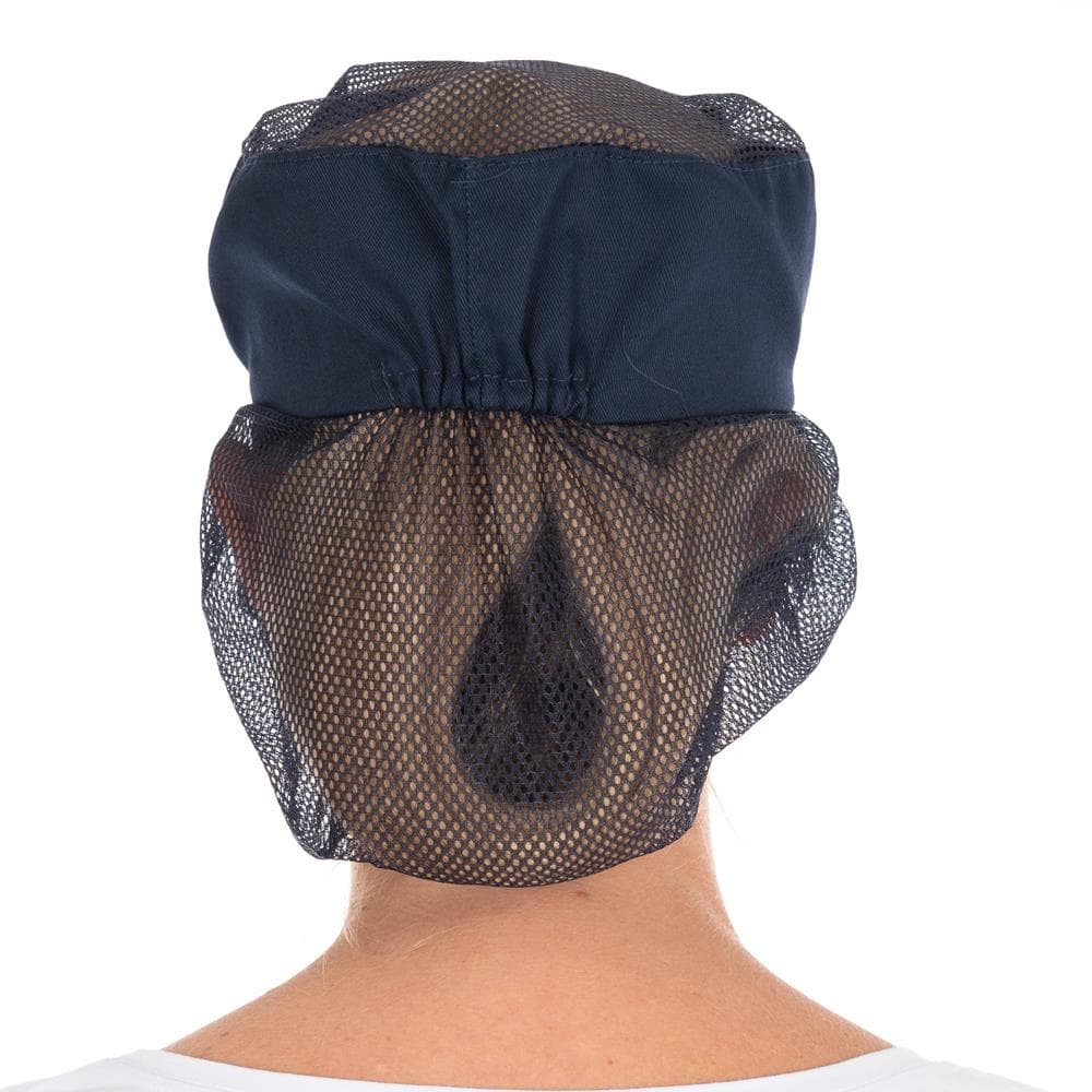 Schildmütze mit Haarschutz + Netzteil in blau, waschbar, Einheitsgrösse