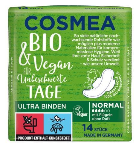 Assorbente Cosmea Ultra Bio Normal, con ali, bianco, appena percettibile,