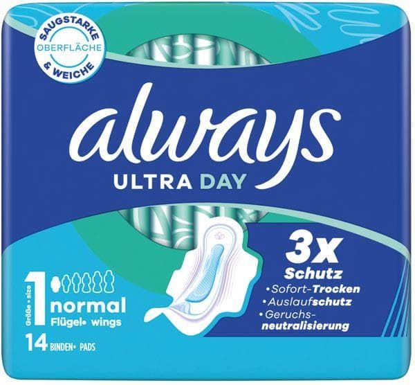 Always Ultra dünne Binde Normal, mit Flügeln, weiss, dermatologisch