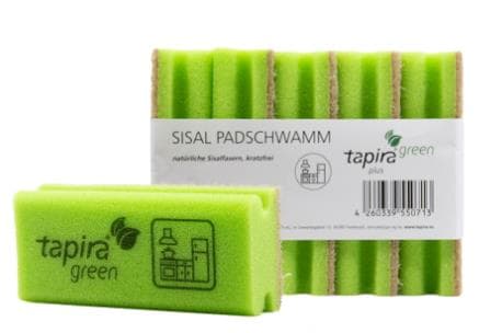 Spugna per zampe di tapir, 15 x 7 x 4 cm, verde con fibre naturali di sisal, non graffia.