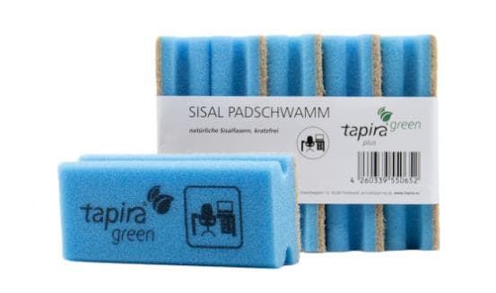 Éponge à récurer Tapira, 15 x 7 x 4 cm, bleue avec des fibres naturelles de sisal, sans rayures
