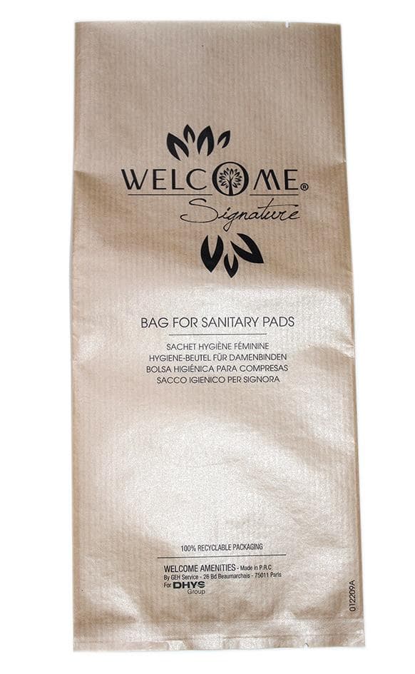 Welcome Damenbinde im Sachetbeutel 28 x 12 cm, mit „Welcome“-Logodruck