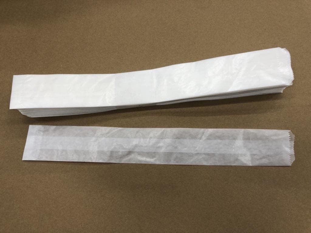 Zackenschnittflachbeutel aus Pergamyn 40 gm2, 50 x 380 mm + Vorstoss,