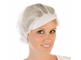 Damenhauben weiss aus Polypropylen-Vlies mit Schirm, feste Qualität, ø 50 cm