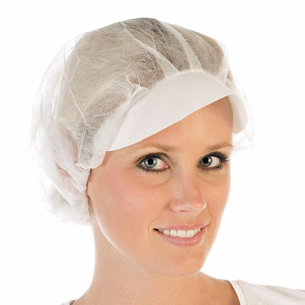 Damenhauben weiss aus Polypropylen-Vlies mit Schirm, feste Qualität, ø 50 cm