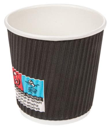 Kaffeebecher 1 dl, aussen schwarz geriffelt, innen weiss, PE-beschichtet