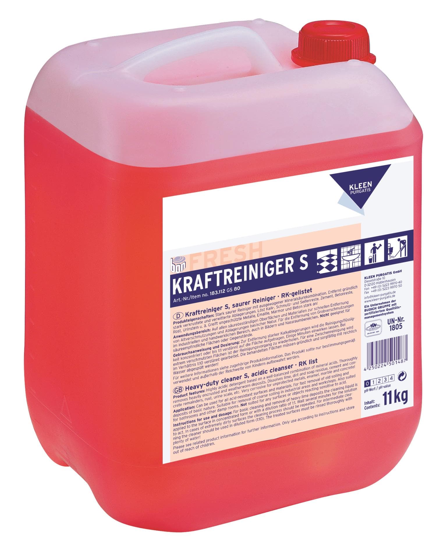 Kraftreiniger S, stark saurer Grundreiniger und Zementschleier-