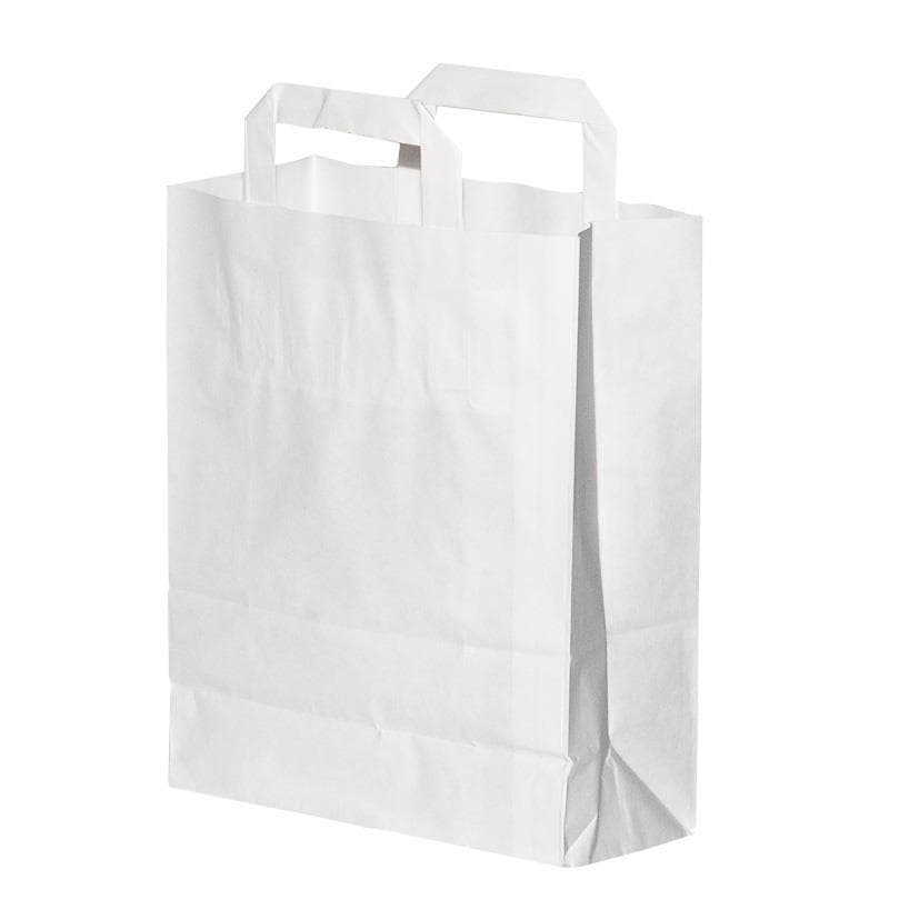 Papiertragetaschen Kraft weiss 70 gm2, unbedruckt, 220 x 105 x 360 mm, mit