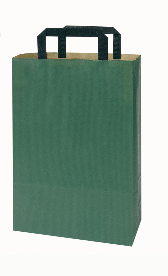Papiertragetasche Kraft braun enggerippt 80 gm2, "grün", 190 x 80 x 210 mm, mit