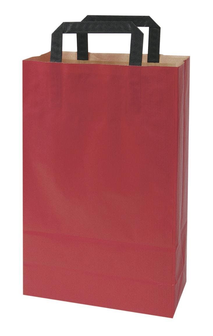 Papiertragetasche Kraft braun enggerippt 80 gm2, "rot", 190 x 80 x 210 mm, mit