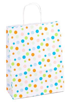 Papiertragetasche Kraft weiss, 100 gm2, "Punkte", 240 x 110 x 310 mm, mit