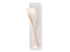 Cucchiaio per gelato in plastica biodegradabile, beige lunghezza 95 mm, confezionato singolarmente.