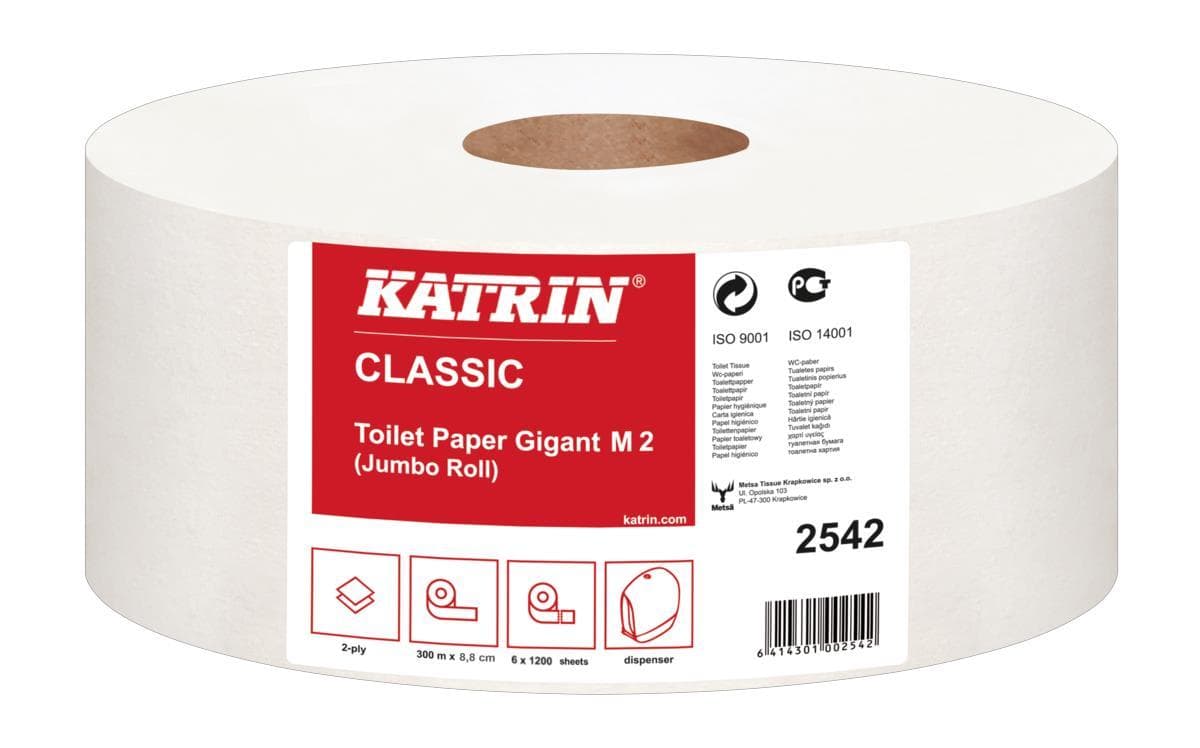 WC-Papier Katrin Classic Gigant M Jumbo 2-lagig, weiss, 9.8cm x 25 cm,