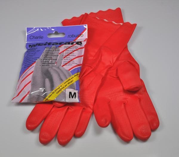 Handschuhe Charlie robusto M, rot, Vinyl rutschfest Noppenprofil, antibakteriell