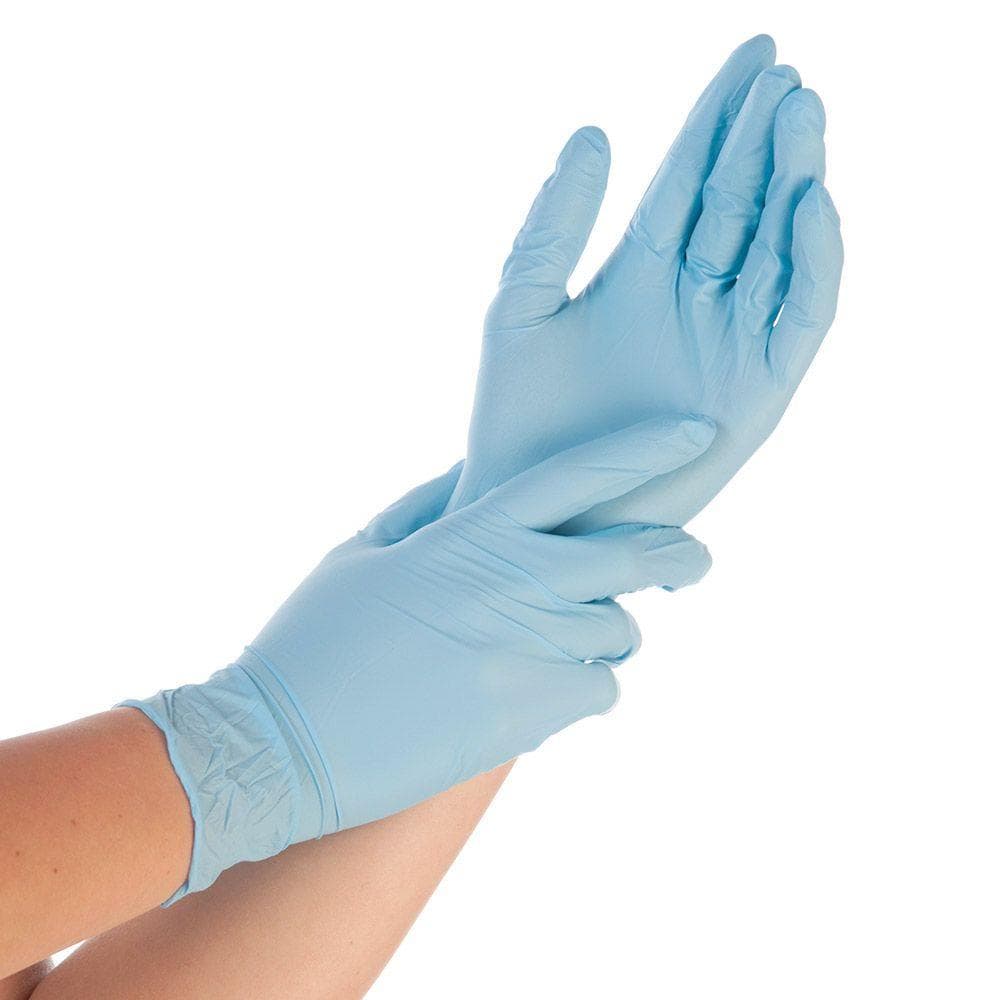 Nitril-Handschuhe Grösse M, gepudert, blau, Länge 24 cm