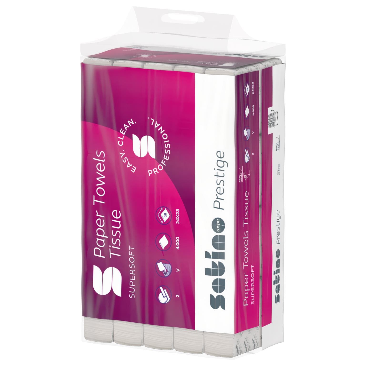 Falthandtücher Satino Prestige weiss V-Falz, 100% Zellstoff, 2-lagig (2x18gm)