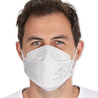 Masque de protection respiratoire, FFP2, en non-tissé PP, blanc, plié horizontalement, avec 3D -
