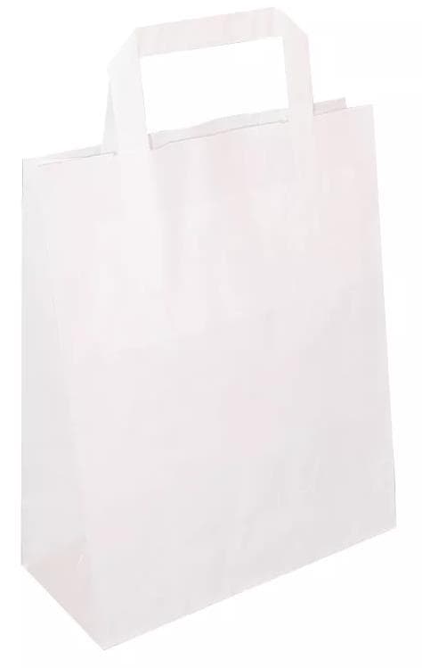 Papiertragetaschen aus weissem Kraft 70 gm2, 18 + 8 x 22 cm, mit