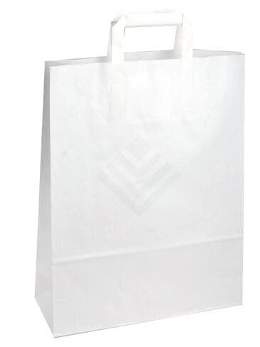 Papiertragetaschen aus Kraft weiss, 80 gm2, 32 + 12 x 40 cm, mit