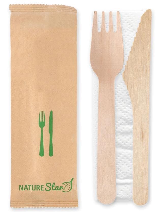 Bio Besteckset bestehend aus: Messer und Gabel (aus Birkenholz),