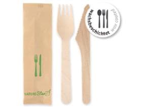 Bio Besteckset bestehend aus: Messer und Gabel (aus Birkenholz),