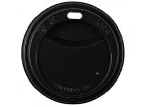 Deckel schwarz mit Trinkloch, mit Durchmesser 90 mm, aus PS (Polystyrol)