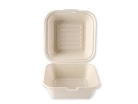 Hamburgerbox aus Bagasse quadratisch, 15 x 15 x 8 cm, natur, 450 ml