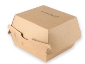 Hamburgerbox eckig aus braunem Karton, 105 x 105 x 85 mm, innen