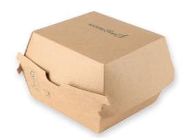 Hamburgerbox eckig aus braunem Karton, 105 x 105 x 85 mm, innen