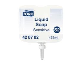 Savon liquide premium Tork, extra doux, S2 475 ml, flacon blanc.