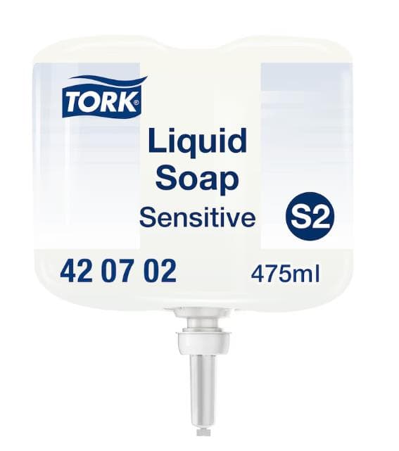 Savon liquide premium Tork, extra doux, S2 475 ml, flacon blanc.