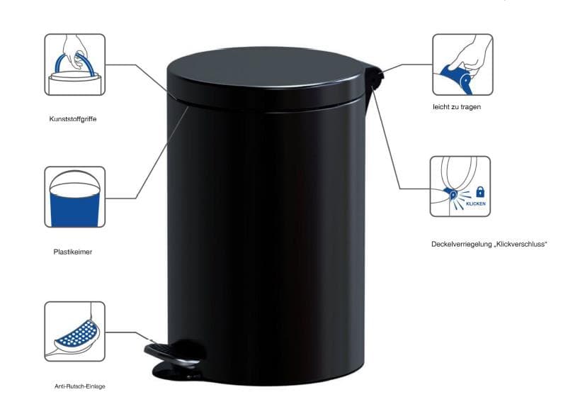 Treteimer 12 Liter weiss, Höhe 40 cm Ø 25 cm, weiss, Soft Close