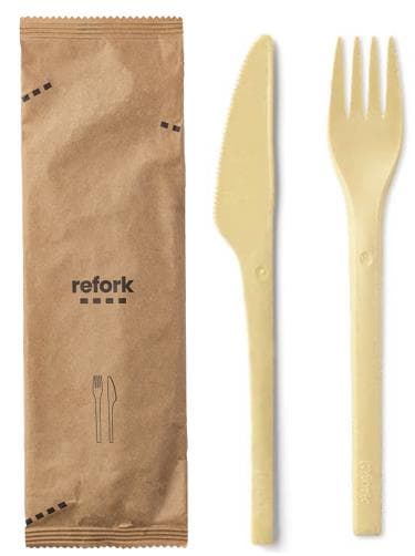 Besteckset aus Holzabfällen 3/1 Messer, Gabel und Serviette, braun