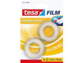 TESA Doppelseitiges Klebeband Film 12 mm x 7,5 m, 2 Rollen