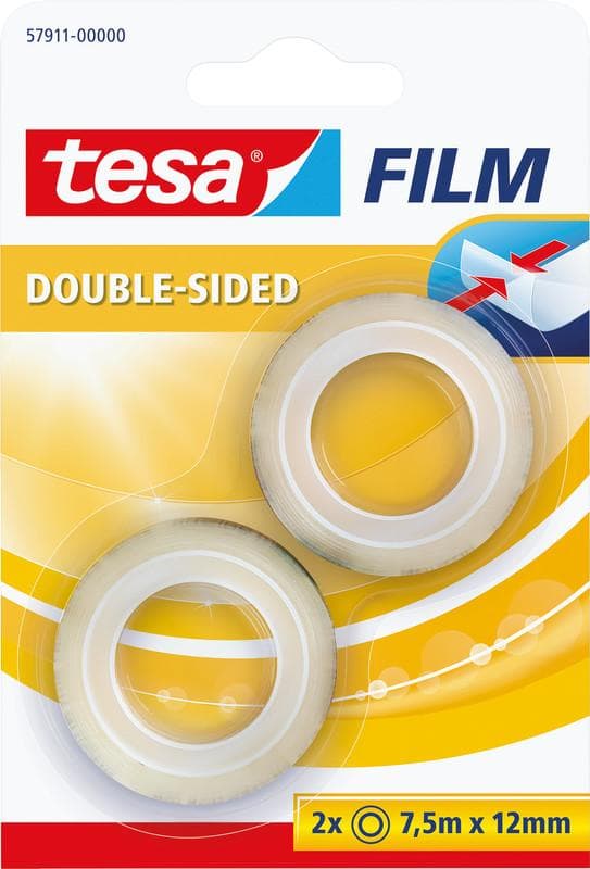 TESA Doppelseitiges Klebeband Film 12 mm x 7,5 m, 2 Rollen