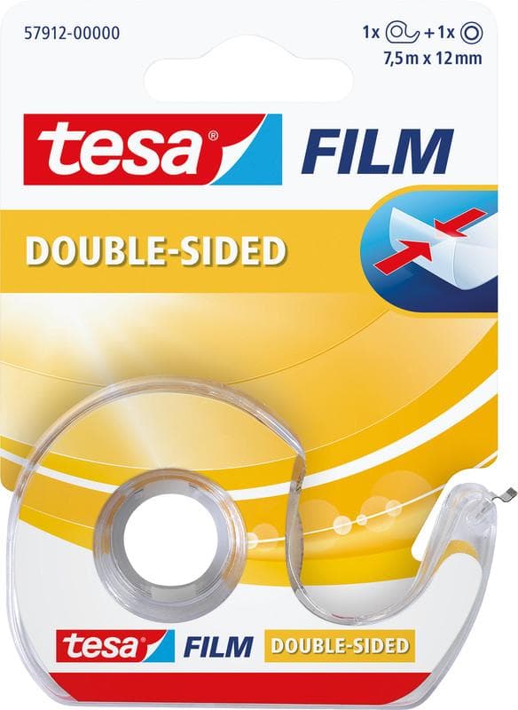 TESA Doppelseitiges Klebeband Film 12 mm x 7,5 m, mit Abroller