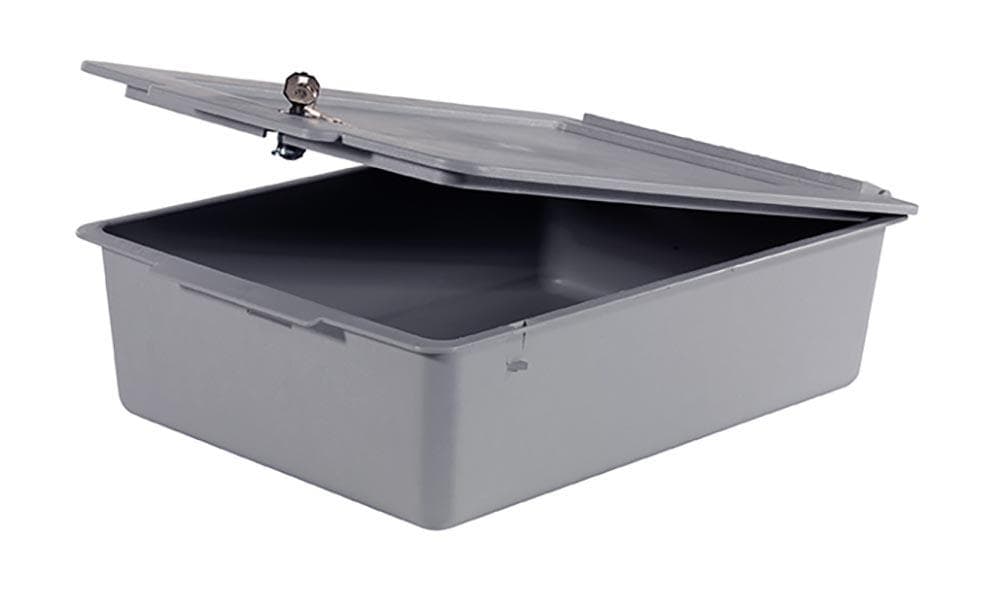 Ablageschale 120 mm tief mit Deckel und Facheinteilung, grau