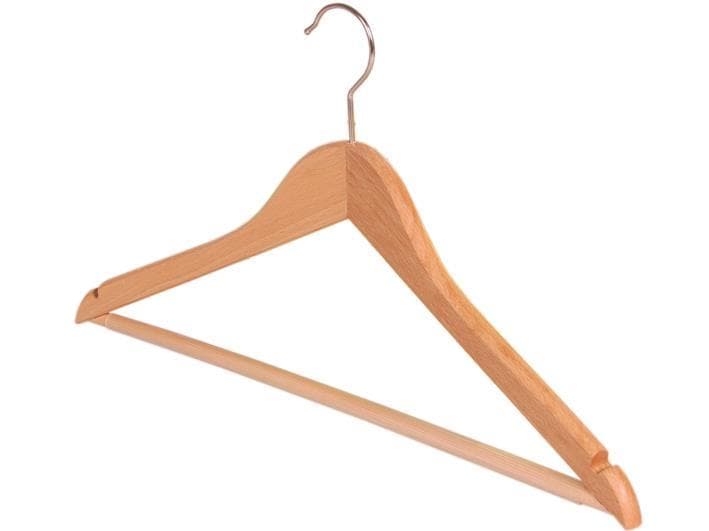 Kleiderbuegel Holz mit Steg Duo Set leicht angewinkelt, mit drehbarem Haken