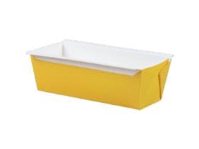 Backform, eckig, 550 ml, 155x55x55 mm, gelb / weiss, fettdicht, FSC,