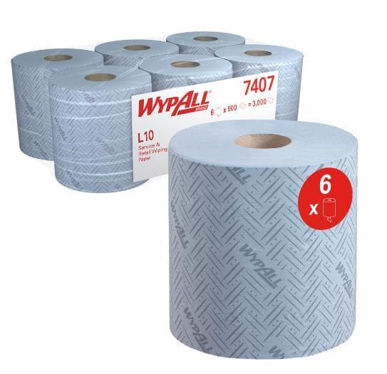 Putztuchrollen Wypall L10 blau 1-lagig 18.5 x 38 cm, 100% Zellstoff, 500 Tücher