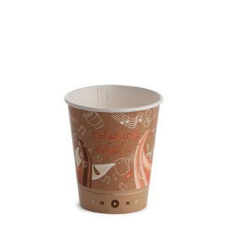 Trinkbecher "Playlist" aus Pappe, 3 dl  Ø 90 mm, Höhe 111 mm, braun