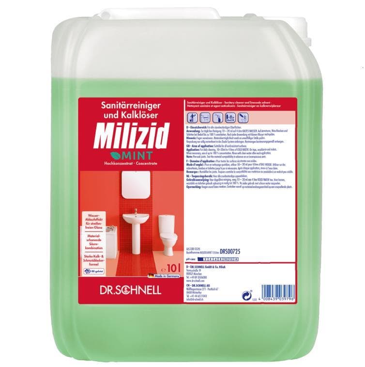 Milizid mint, Sanitärreiniger und Kalklöser, wirkt sekundenschnell auch