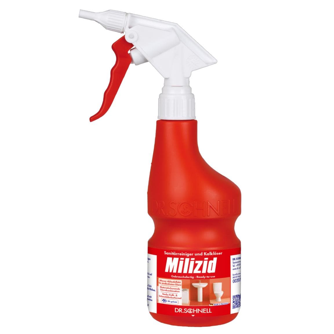 Handsprüher Milizid, rot, leere Flasche 600 ml, mit Schaumkopf