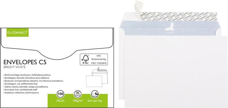Q-CONNECT Briefumschläge C5, mit Haftklebeverschluss, ohne Fenster