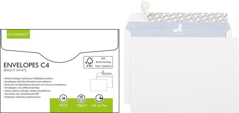Q-CONNECT Briefumschläge C4, mit Haftklebeverschluss, ohne Fenster
