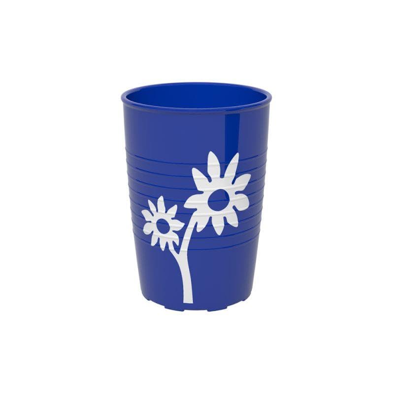 Becher mit Antirutsch-Trick Blume, Material: SAN, 250 ml, blau/weiss