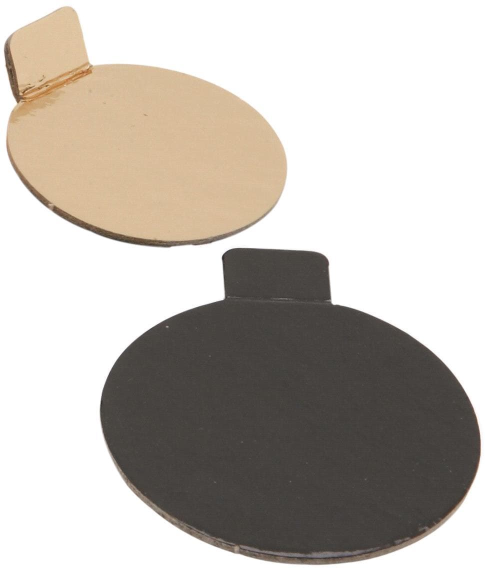 Goldkartonscheiben mit Lasche ø 8 cm rund, Rückseite schwarz