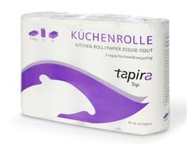 Rouleau de papier ménager Tapira Top, blanc brillant, 3 plis, 64 feuilles, 26 x 22 cm, recyclé
