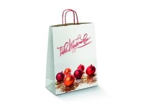 Sacchetti di carta Kraft bianchi 100 gm2, "Merry Christmas", 240 x 110 x 310 mm,