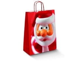 Sacchetti di carta Kraft bianchi 100 gm2, "Babbo Natale", 240 x 110 x 310 mm, con
